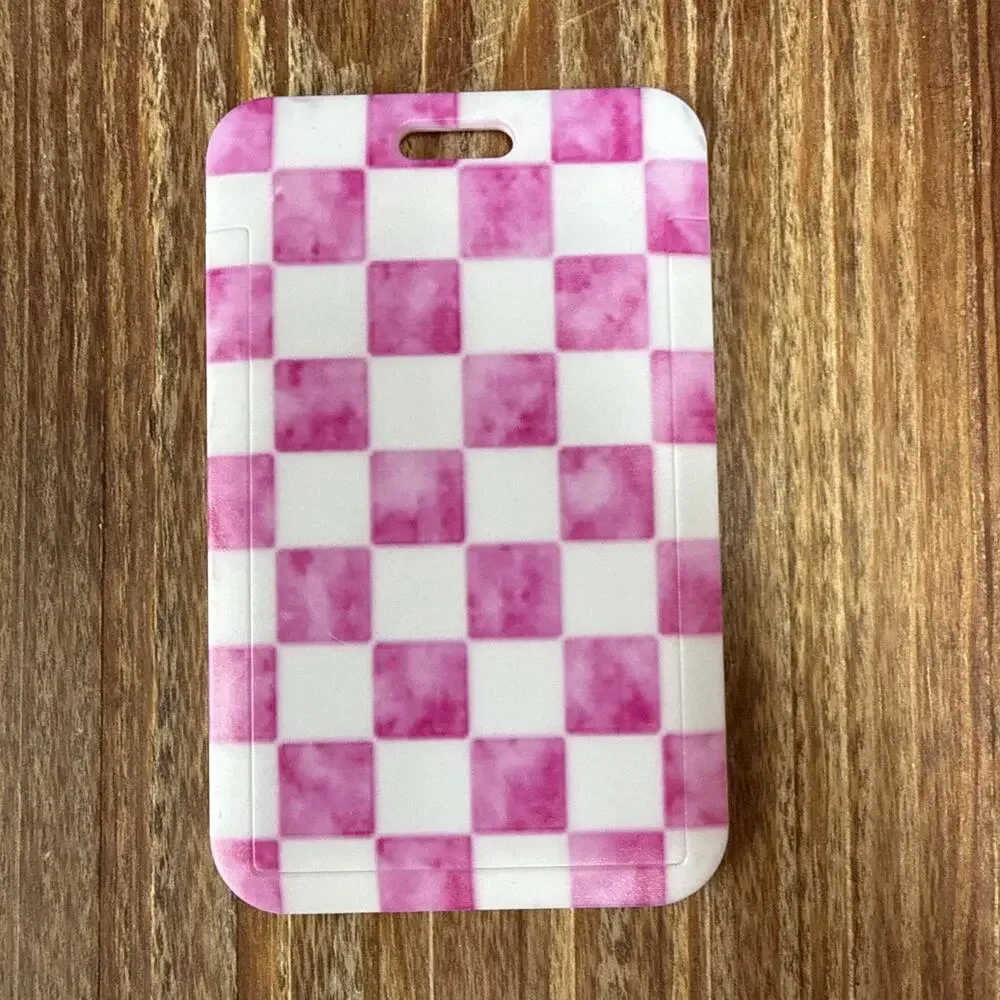 Pink Checkered Badge ID Holder
